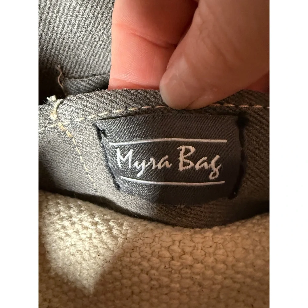 Myra Bag Leather Canvas Wine Bottle Beer Caddy Mandala Print Brown Grey S-1296